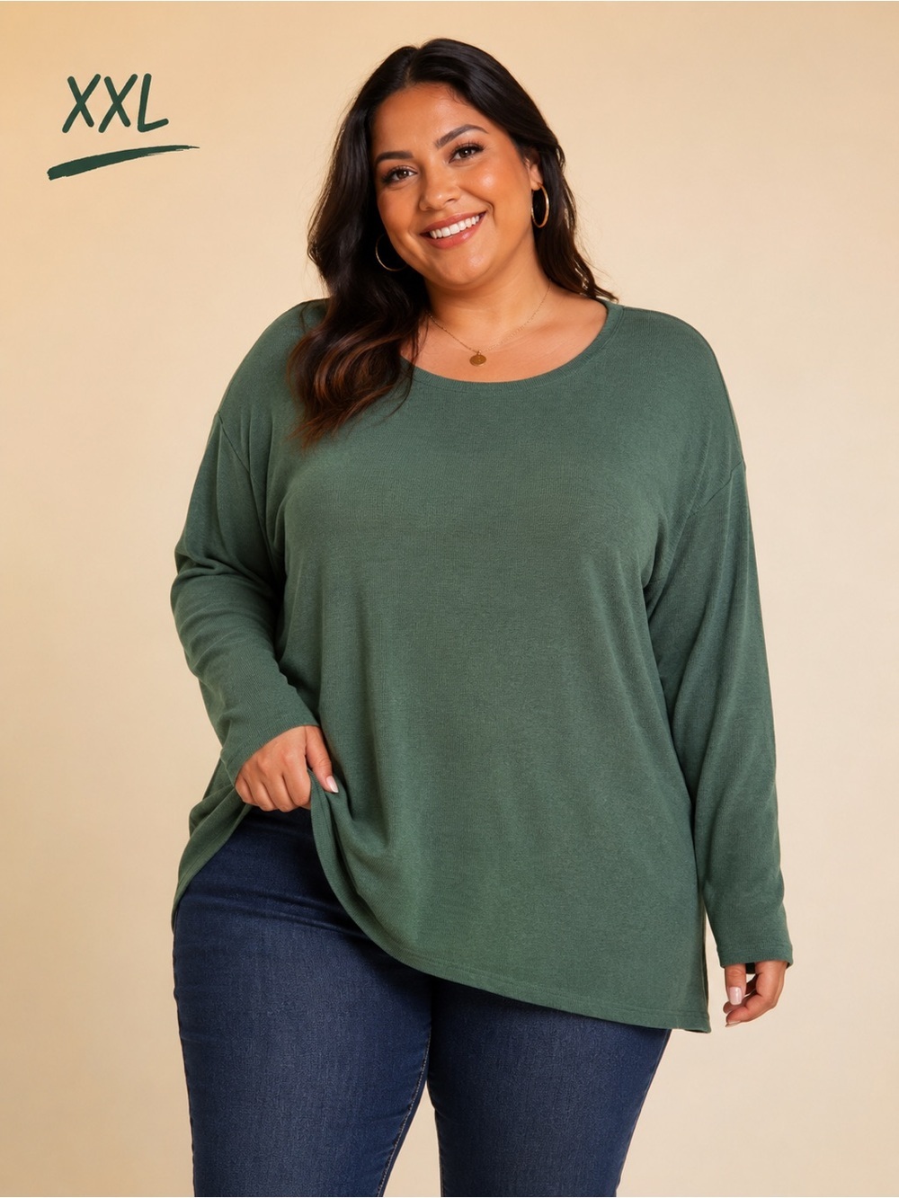a new day Olive Green Long-Sleeve Scoop Neck Top XXL